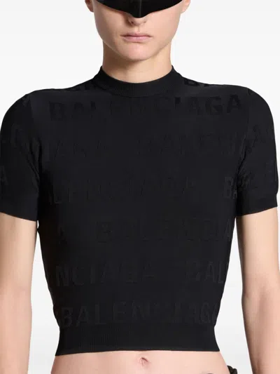 Shop Balenciaga Allover Logo Top For Women In Black | Ss24 Collection