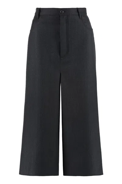 Shop Balenciaga Black Wool Wide-leg Trousers