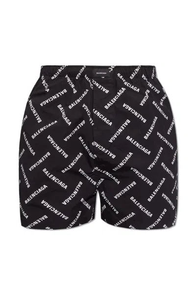 Shop Balenciaga Diagonal Allover Popli Shorts In Black