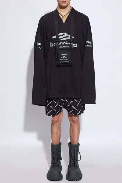Shop Balenciaga Diagonal Allover Popli Shorts In Black