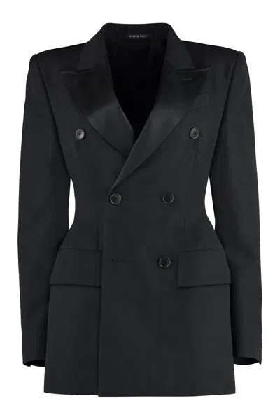 Shop Balenciaga Elegant Double-breasted Wool Blazer For Women In Black