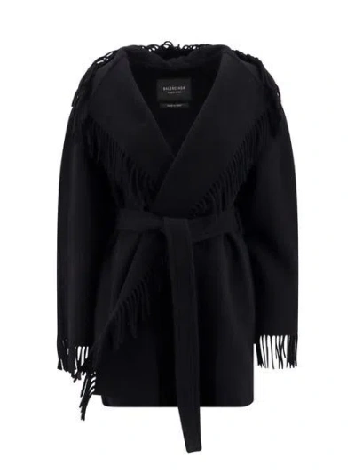 Shop Balenciaga Fringe Jacket In Black Brushed Wool For Women