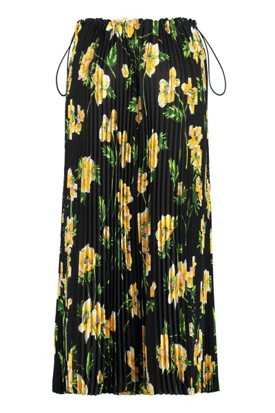 Shop Balenciaga Floral Printed Pleated Skirt With Adjustable Drawstring Waist For Women In Black
