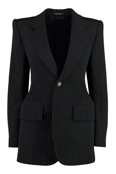 Shop Balenciaga Garde-robe Line Black Pinstripe Blazer For Women