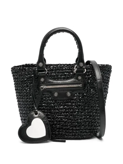 Shop Balenciaga Le Cagole Panier Small Leather Tote Handbag In Black