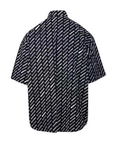 Shop Balenciaga Men's Allover Logo Short-sleeved Shirt In Black