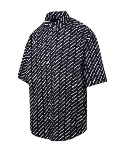Shop Balenciaga Men's Allover Logo Short-sleeved Shirt In Black