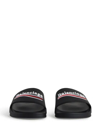 Shop Balenciaga Men's Black Political Campaign Pool Sandals