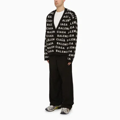 Shop Balenciaga Mens Allover Logo Wool Cardigan In Black | V-neck Button Front | Ss24