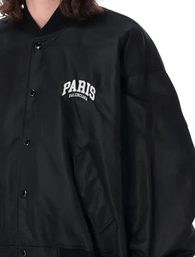 Shop Balenciaga Paris Varsity Jacket For Men In Black