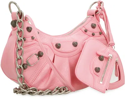 Shop Balenciaga Pink Leather Crossbody Bag With Metal Studs And Buckles