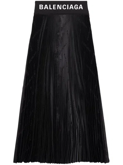 Shop Balenciaga Pleated Cotton Skirt In Black For Women