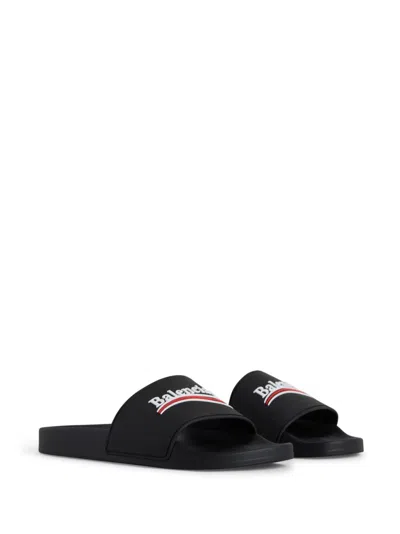Shop Balenciaga Political Campaign Pool Slide Sandals In Black