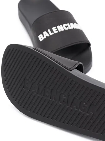 Shop Balenciaga Pool Slide Rubber Logo In Blackwhite