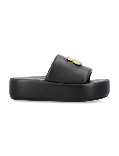 Shop Balenciaga Rise Bb Slide Sandals In Black