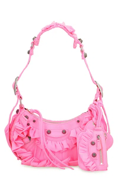 Shop Balenciaga Ruffled Satin Crossbody Handbag For Women, Pink Color, Ss23 In Fuchsia