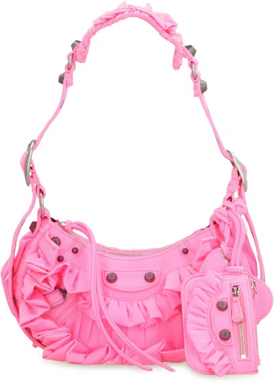 Shop Balenciaga Ruffled Satin Crossbody Handbag For Women, Pink Color, Ss23 In Fuchsia
