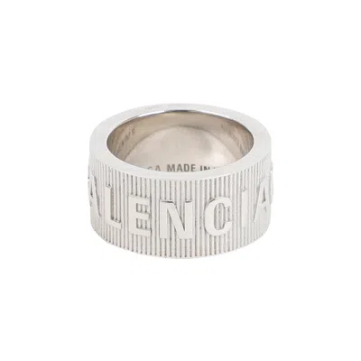 Shop Balenciaga Silver Logo Hoop Ring For Men
