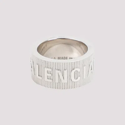 Shop Balenciaga Silver Logo Hoop Ring For Men