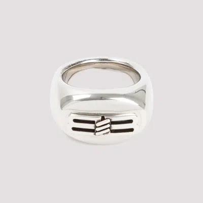 Shop Balenciaga Sleek Silver Signet Ring For Men In Grey