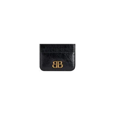 Shop Balenciaga Sleek Card Holder With Golden Logo Detail In Black