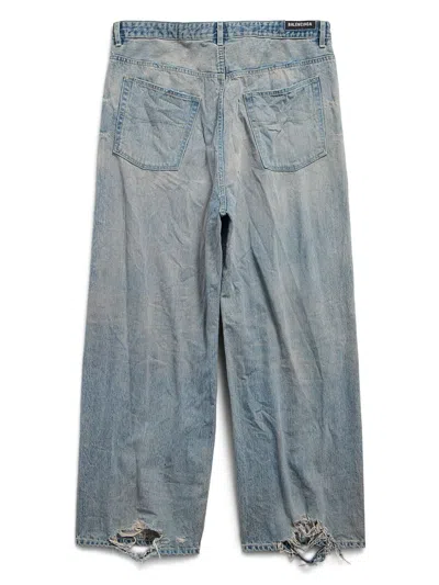 Shop Balenciaga Wide Leg Denim Jeans In Navy