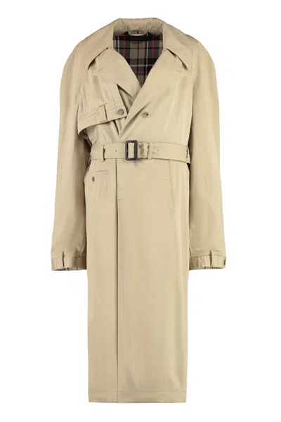 Shop Balenciaga Single-breasted Beige Cotton Trench Jacket