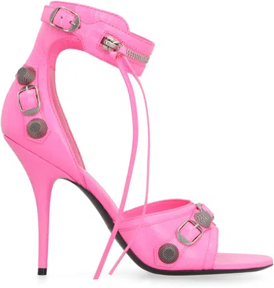 Shop Balenciaga Women's Fuchsia Leather Sandals With Metal Studs And Buckles In Purple