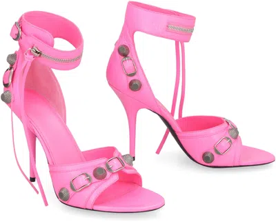 Balenciaga Cagole Fucsia Sandals With Studs And Buckles In Leather Woman In Purple