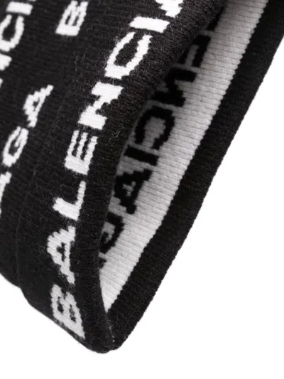 Shop Balenciaga Women's Intarsia Logo Wool Blend Beanie In Black For Ss24