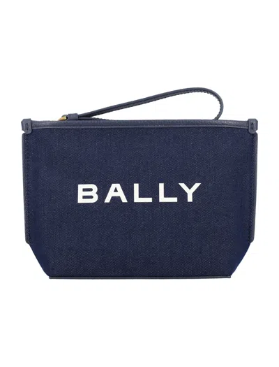 Shop Bally Bar Denim Pouch Handbag In Multimarine+oro