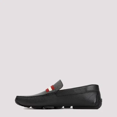 Shop Bally Black Grained Leather Moccasins For Men