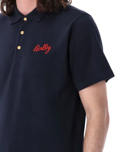 Shop Bally Blue Polo Shirt With Gold-tone Details And Embroidered Logo In Navy