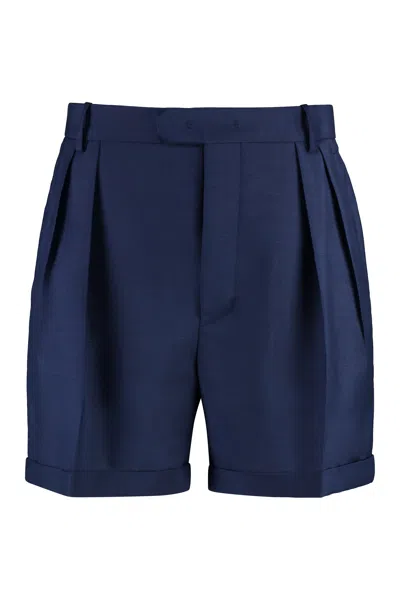 Bally Pleated Mohair-wool Blend Shorts In Blue