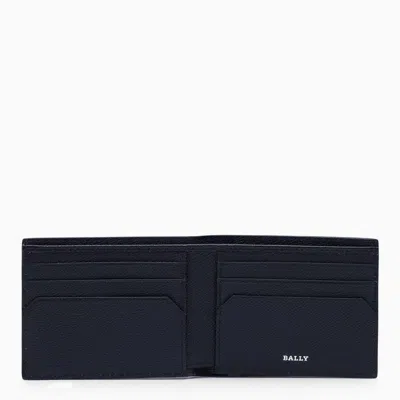 Shop Bally Blue Leather Men's Billfold Wallet With Metal Lettering Logo And Iconic Stripe