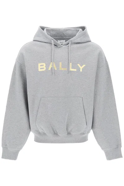 Shop Bally Men's Metallic Logo Hoodie In Brushed-back Organic Cotton In Grey