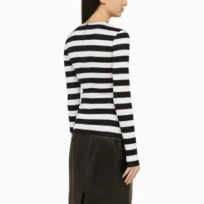 Shop Balmain Black And White Striped Shirt With Cotton Logo