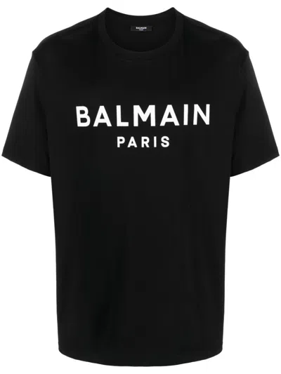 Shop Balmain Black Crew-neck T-shirt With Logo