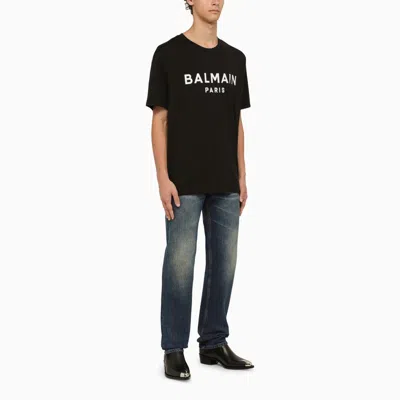 Shop Balmain Black Crew-neck T-shirt With Logo