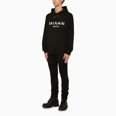 Shop Balmain Black Hoodie With Logo Sweatshirt For Men