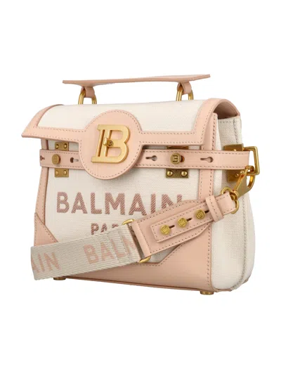 Shop Balmain B-buzz 23 Canvas Handbag In Beige