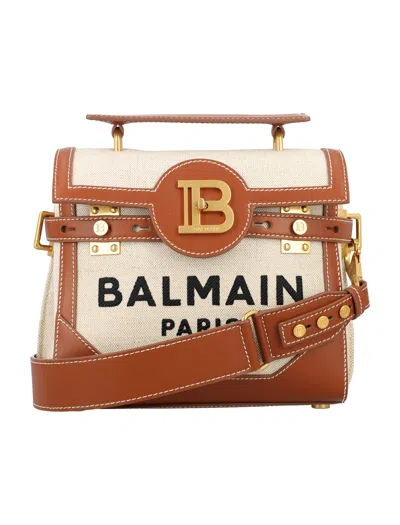 Shop Balmain B-buzz 23 Canvas Handbag In Brown