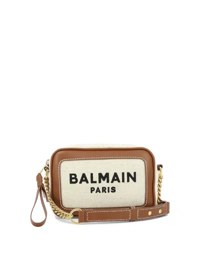 Shop Balmain Beige Cotton-linen Crossbody Handbag For Women | Ss24 Collection