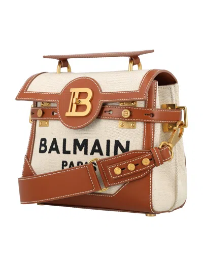 Shop Balmain B-buzz 23 Canvas Handbag In Brown