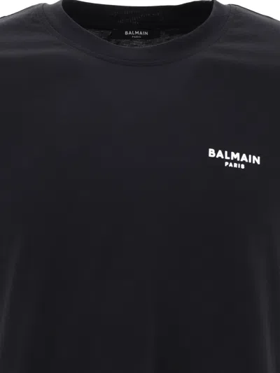 Shop Balmain Black Men's Flocked Logo T-shirt For Ss24