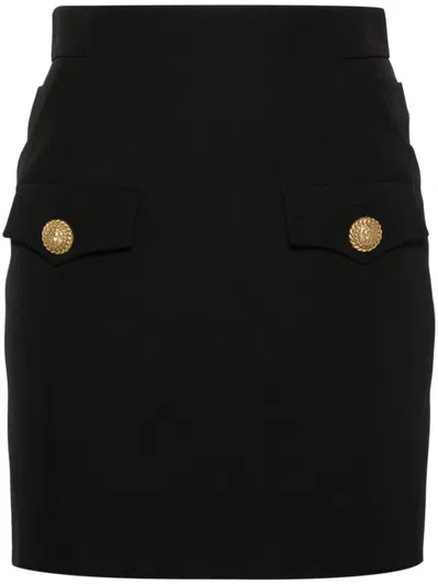 Shop Balmain Black Wool Mini Skirt With Lion Head Buttons And Antique Hardware