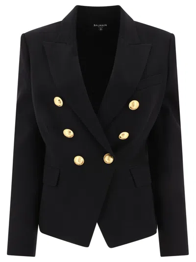 Shop Balmain Sophisticated Double-breasted Wool Jacket For Women In Black
