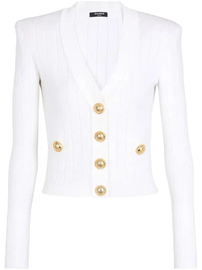 Shop Balmain Cozy Knit Crop Cardigan For Women In White
