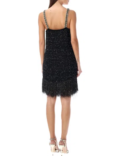 Shop Balmain Fringed Lurex Tweed Dress In Black
