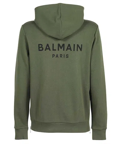 Shop Balmain Green Cotton Full-zip Sweatshirt For Men